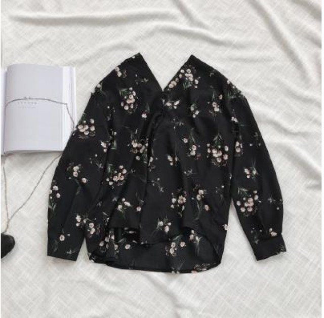 [해외] 봄신상 여성 패션 캐주얼 빈티지 슬림 쉬폰 블라우스 플라워 와이셔츠