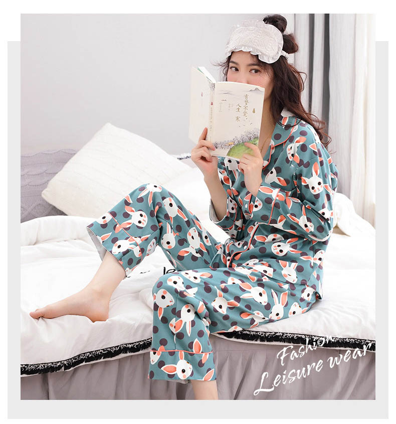 [해외] 봄신상 여성 잠옷 귀여운 면잠옷 세트 가정복