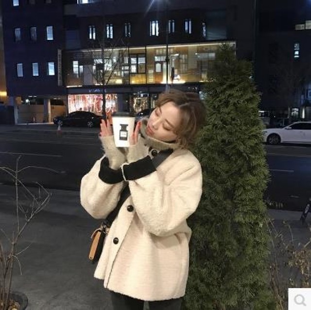[해외] 2018 봄 신상품 여 램스울 루즈 핏 라운드 넥 점퍼 모직 재킷