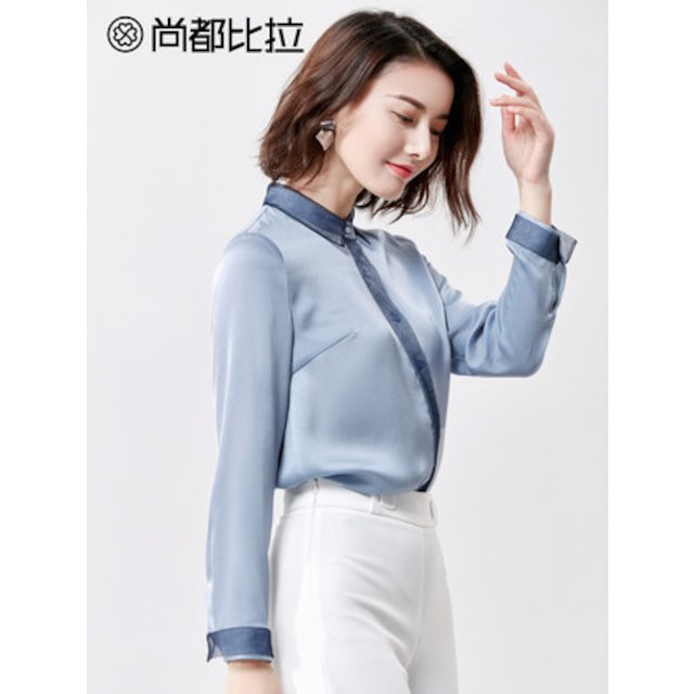 [해외]W13598C 흰 셔츠 여성 긴 소매 전문 봄 2018 새로운 느슨한 바느질 셔츠 하단 새틴 쉬폰 셔츠의 한국어 버전