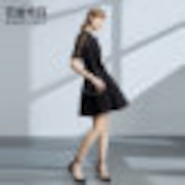 [해외]W1433FE 꿈 염색 레이스 드레스 여성 봄 2018 신품 하프 슬리브 스커트 스커트 허리는 얇은 검은 드레스 워드 스커트되었습니다