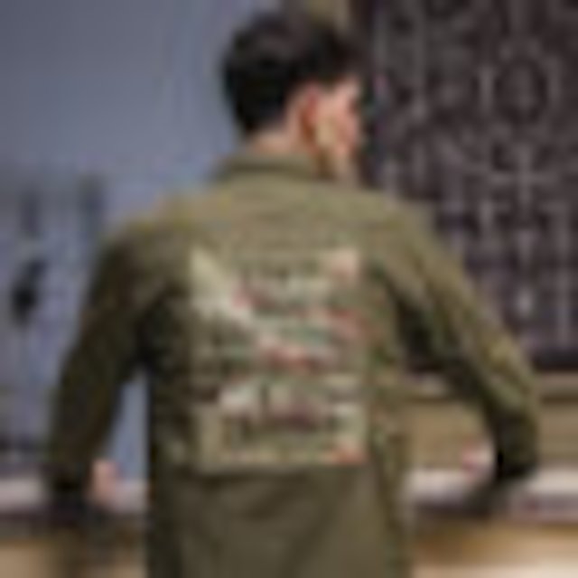 [해외]W143F07 AK 남자의 봄 새로운 빛 빈티지 군사 예술 테마 Applique 수 놓은 남자의 긴 소매 캐주얼 셔츠