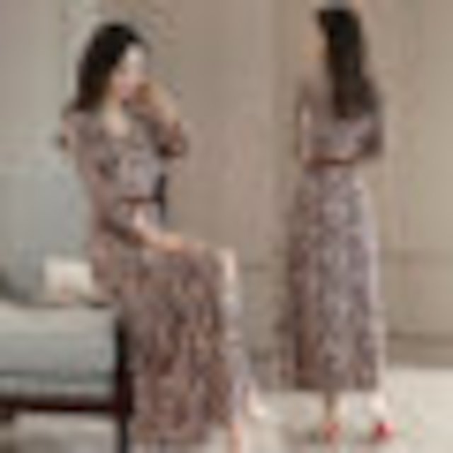 [해외]W143F3B 2018 봄 새로운 긴팔 꽃 드레스 복고 기질 민족 스타일의 휴일 슬림 드레스는 얇은되었습니다