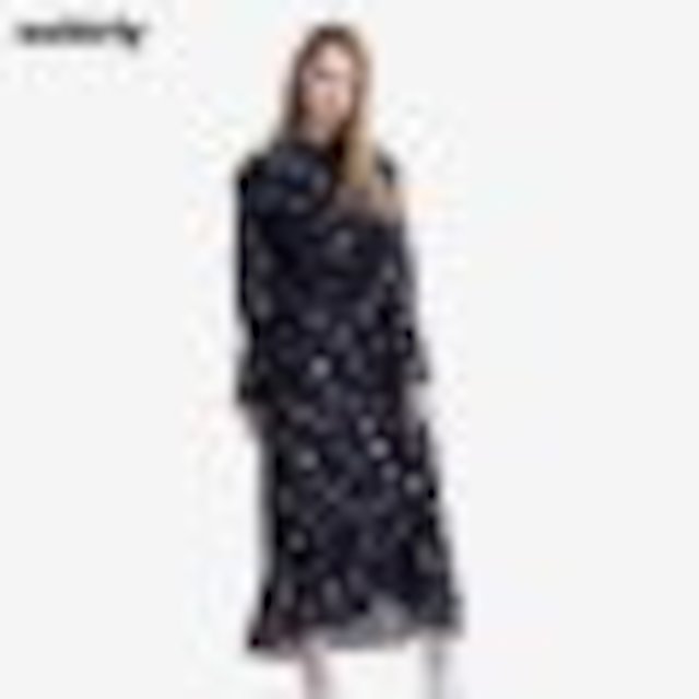 [해외]W143F8F Ochirly 오우 Shili 2017 새로운 여성 가을 인쇄 주름 스트랩 시폰 드레스 1JY3086150