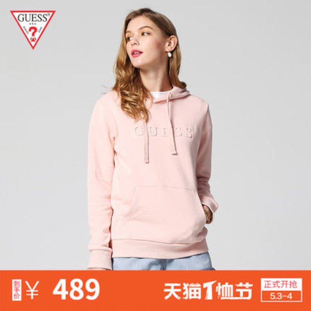 [해외]W1463D5 GUESS 커플 모델 18 봄 숙녀 단색 문자 로고 후드 스웨터 YIK9400K