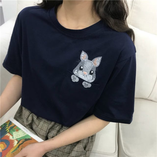 [해외] 울리야 하라주쿠 bf 여성 여름 반팔 바람 빈티지 자수 티셔츠