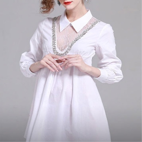 [해외] 여성의류 시스루 배색 쉬폰 셔츠 원피스